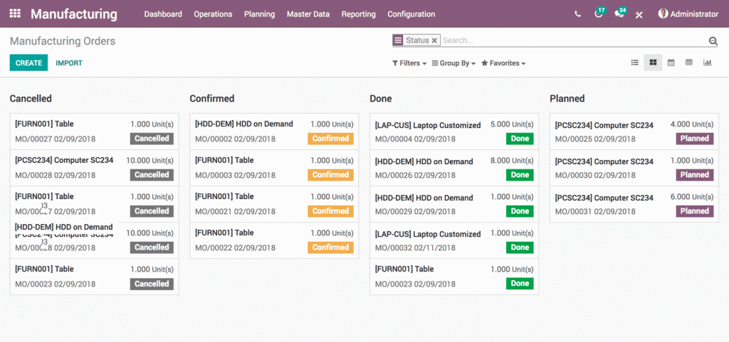 Screenshot of Odoo MRP