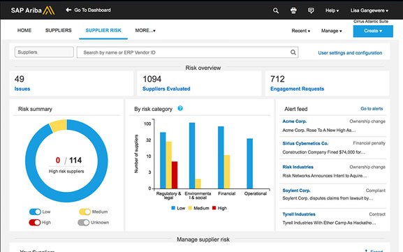 SAP Ariba supplier dashboard.