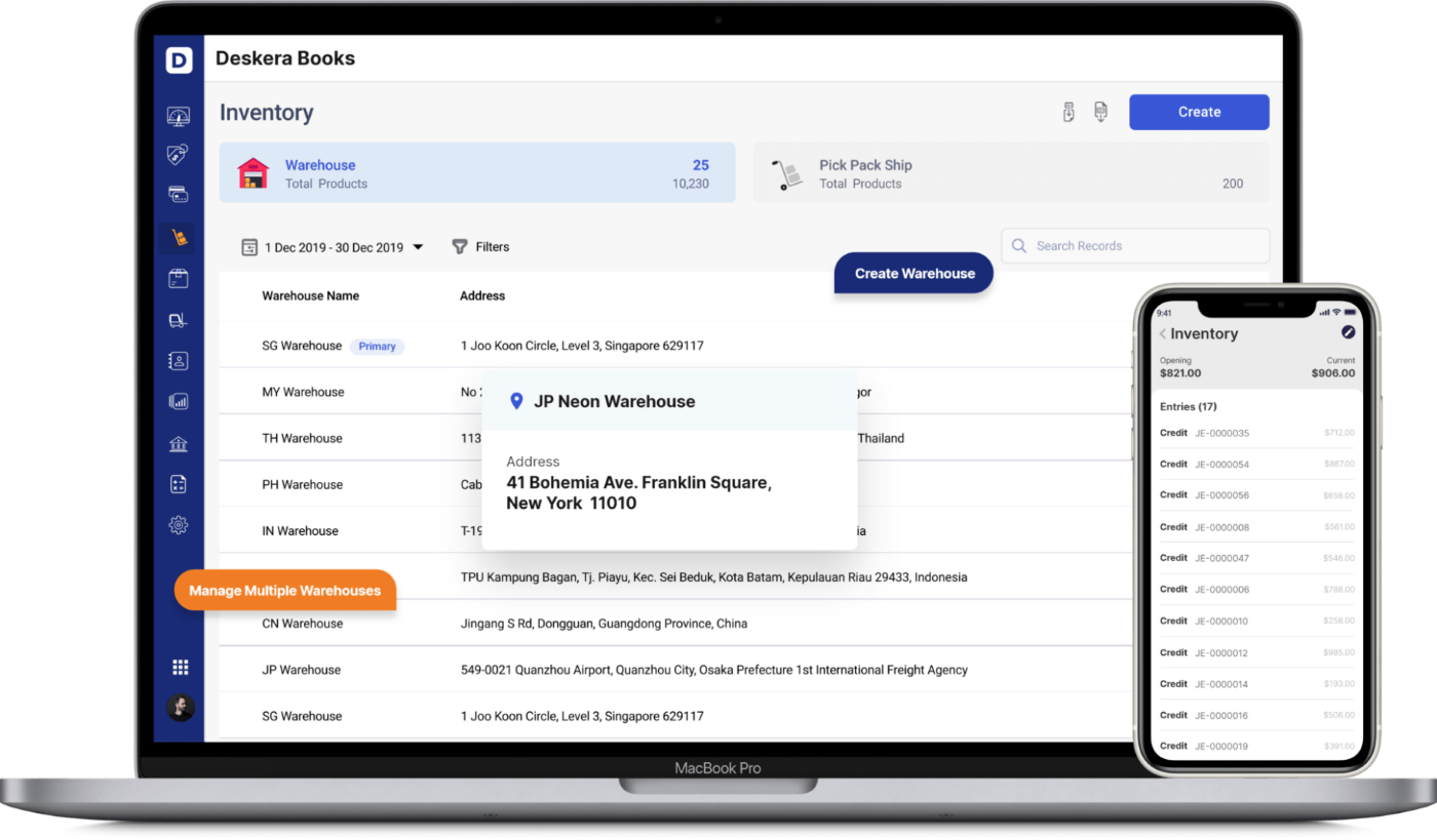 Deskera inventory management view.