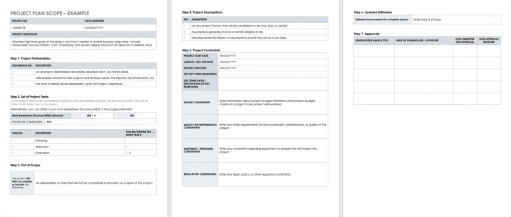 Smartsheet project scope template