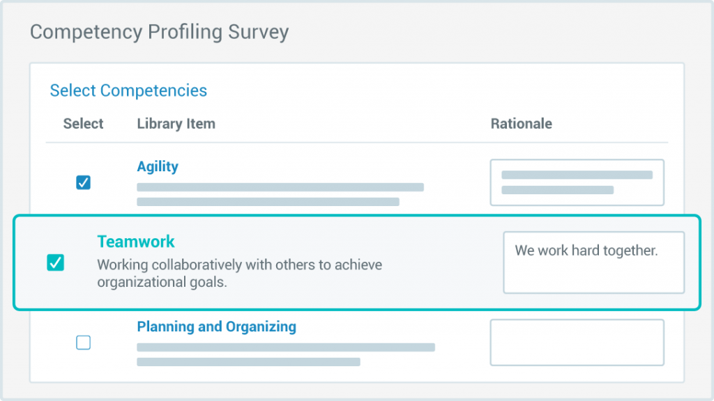 HRSG displays a dialogue box for an employee's competency survey library.