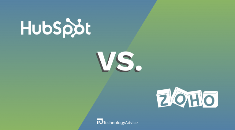 Illustration of the HubSpot and Zoho logos with "versus" in between them.