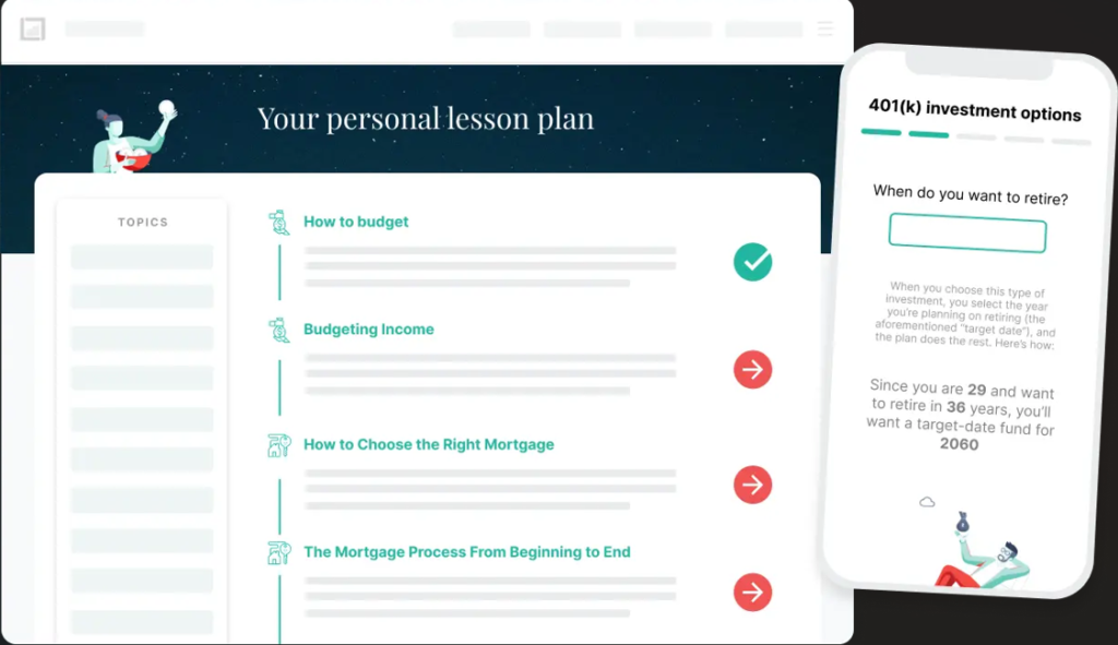 Learnlux provides a personalized lesson plan to help employees understand different topics about financial wellness.