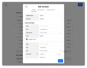 Square new inventor item details page for product variant