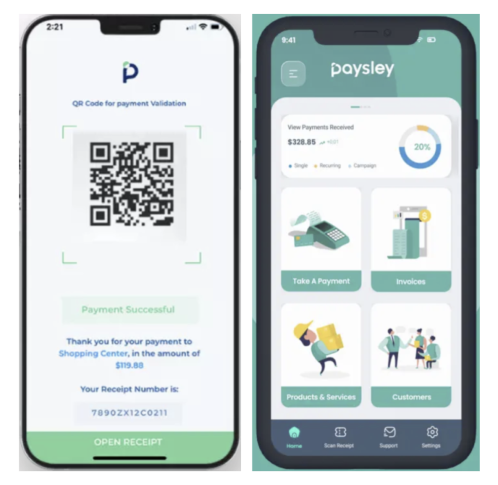 Paysley mobile POS app basic and customized version for payment processors.