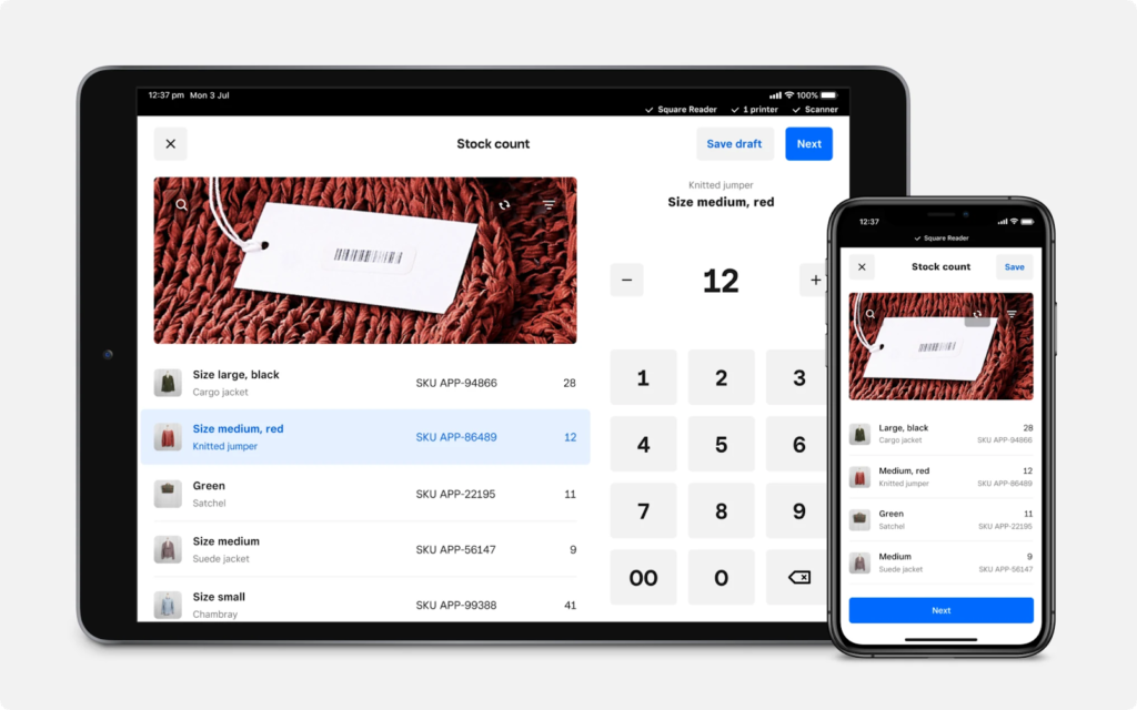 Square inventory dashboard.