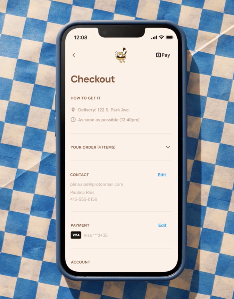 Square’s mobile-first online menu.