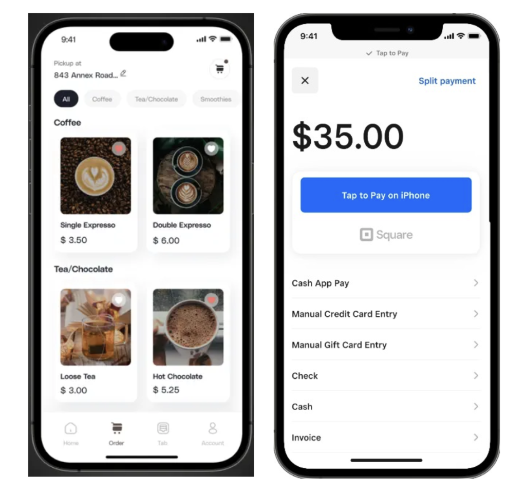 Square mobile POS app with sample catalog and transaction.