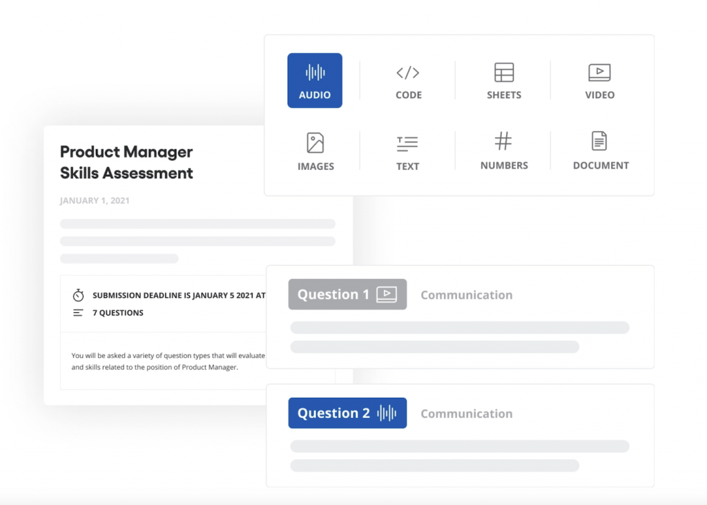 Vervoe lets hiring managers decide on the best question types to evaluate a candidate’s skills, from audio and video to coding questions.