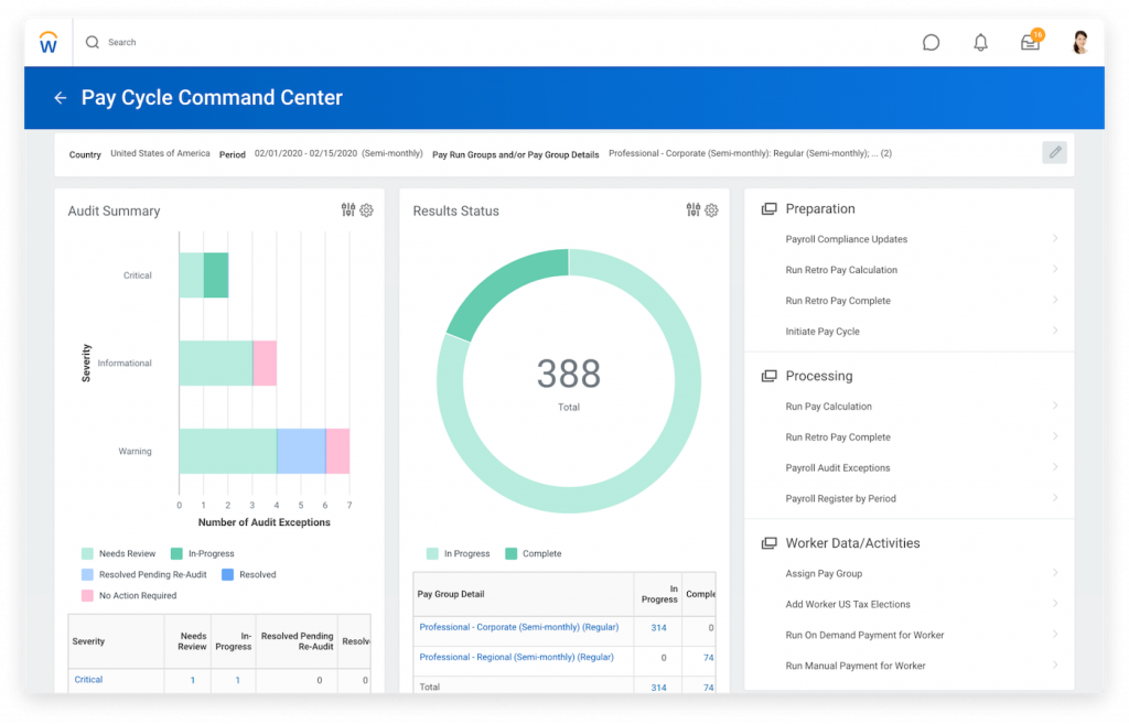 Workday's Pay Cycle Command Center.