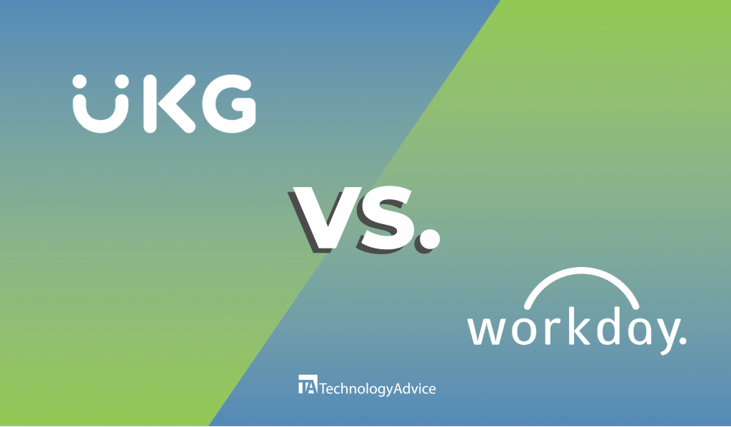 Comparison graphic with UKG and Workday logos.